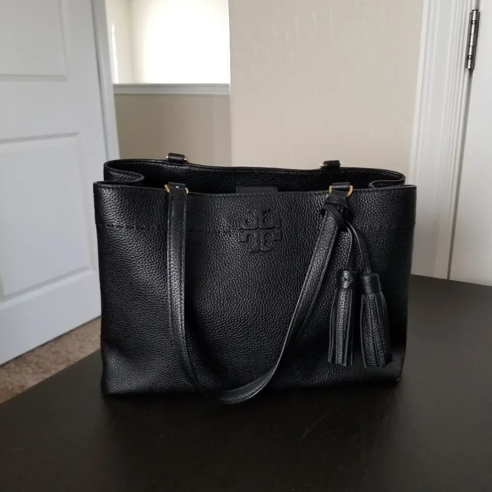 Tory Burch Black Leather Tote with Tassel